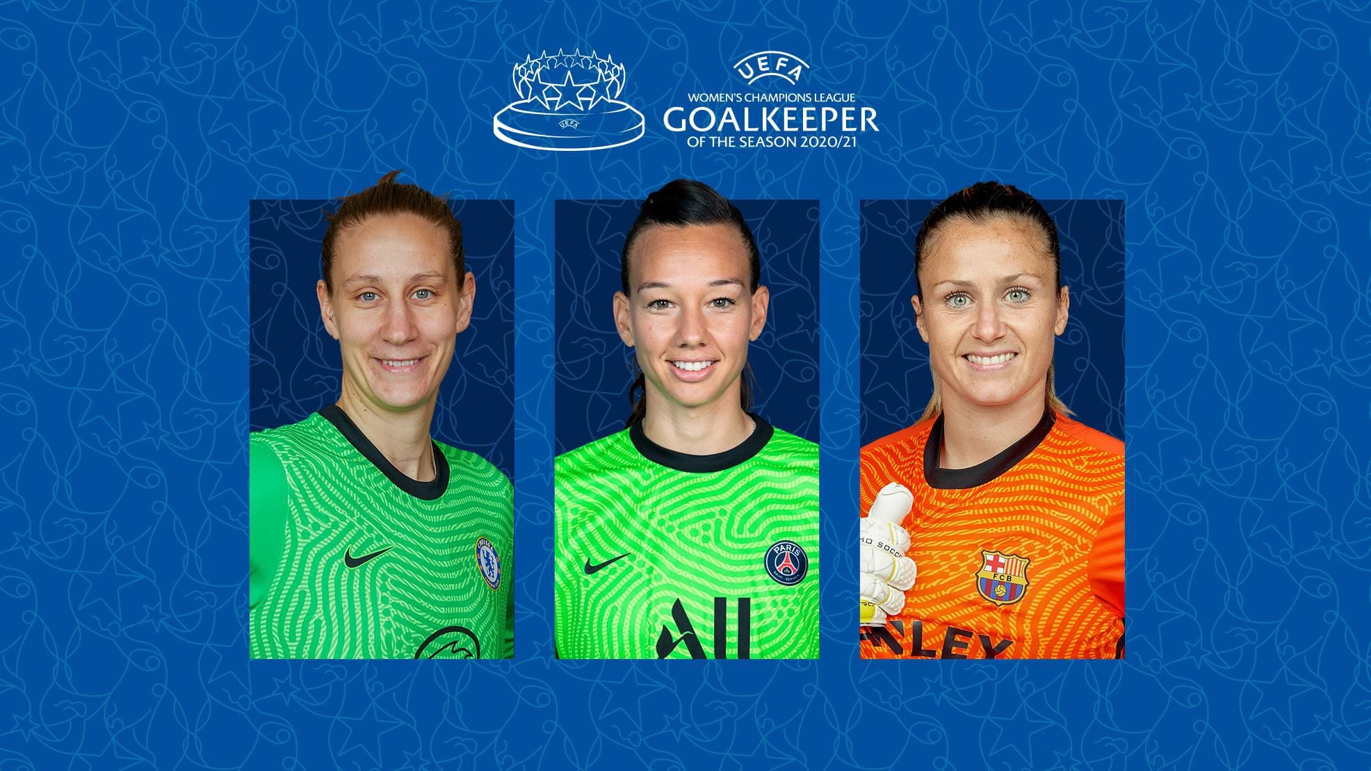 Christiane Endler, Ann-Katrin Berger (izquierda) y Sandra Paños (derecha) son las nominadas a mejor arquera de la pasada Champions League femenina.