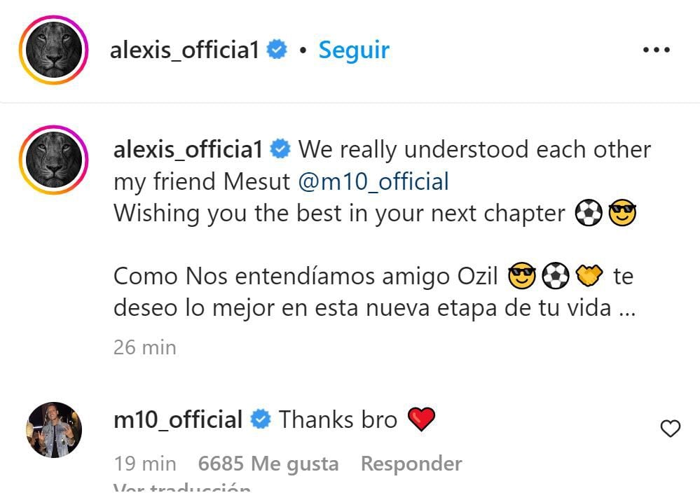 Mensaje, Alexis Sánchez, Mesut Ozil