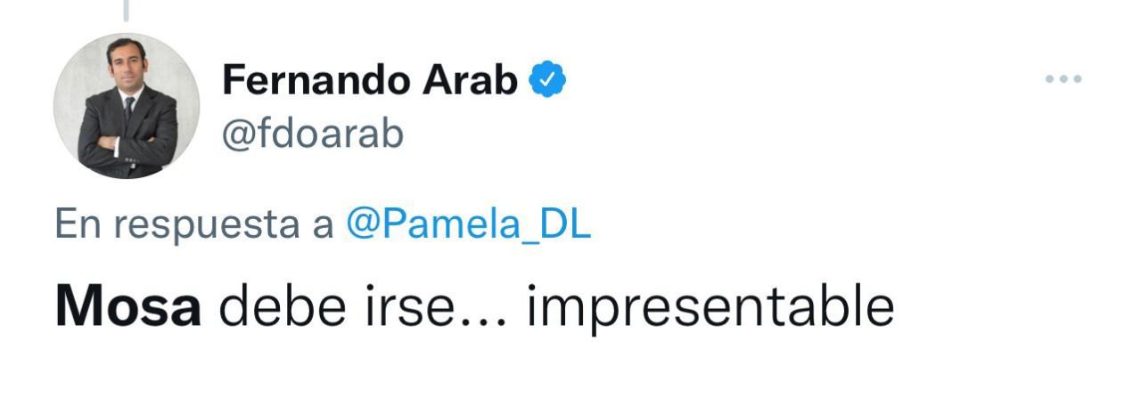 Otro tuiteo de Fernando Arab contra Aníbal Mosa.