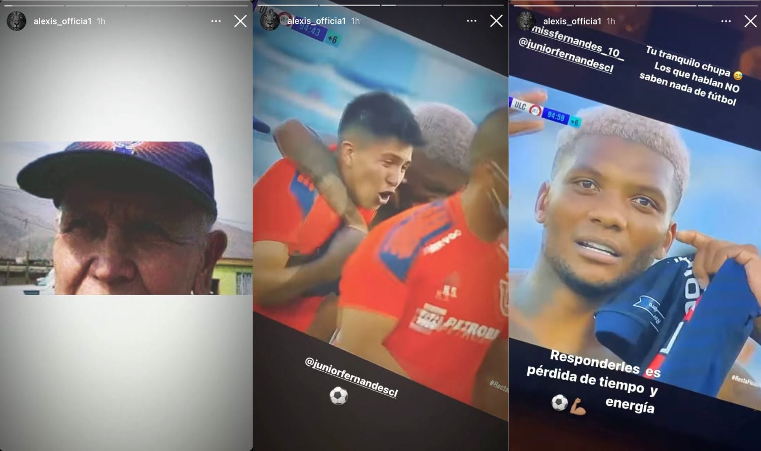 Historias de Alexis Sánchez en su cuenta personal de Instagram tras la remontada de la Universidad de Chile ante Unión La Calera.