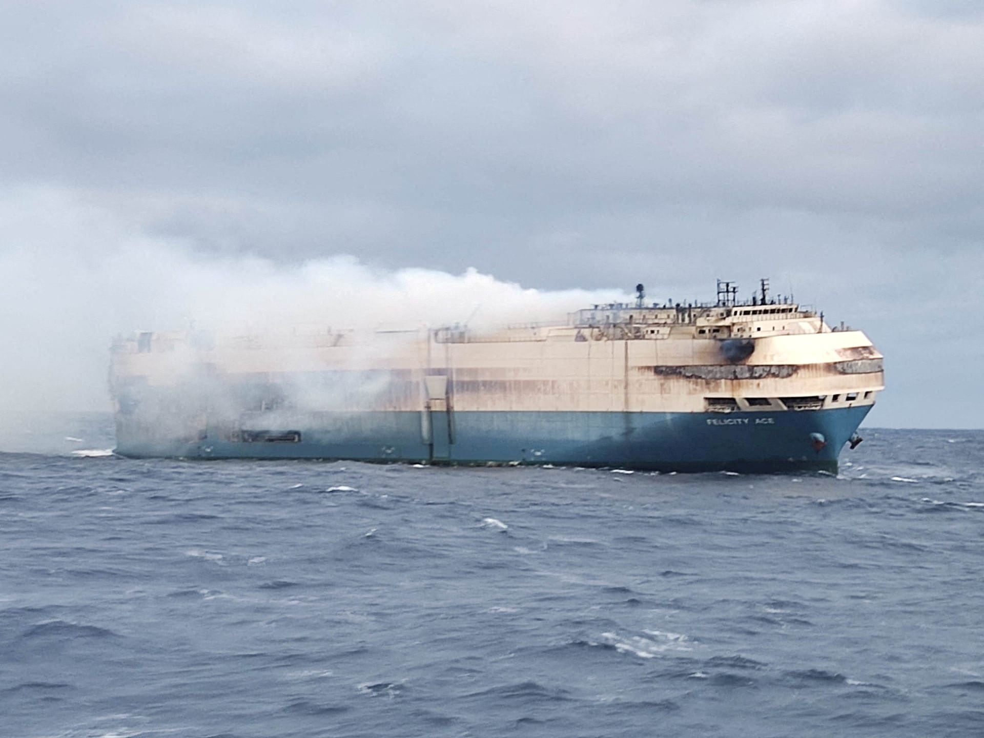 FILE PHOTO: Ship Felicity Ace burns more than 100 km from the Azores island