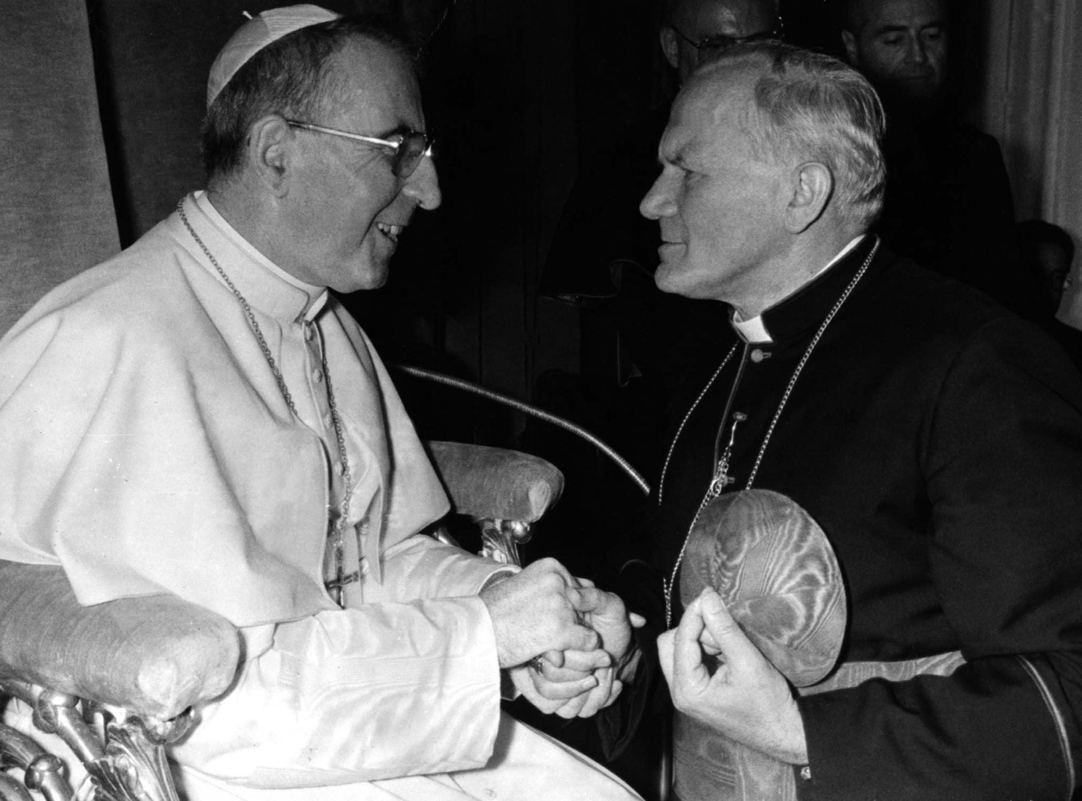 FILE PHOTO: File photograph of Pope John Paul I meeting Cardinal Karol Wojtyla, archibishop of Kracow.