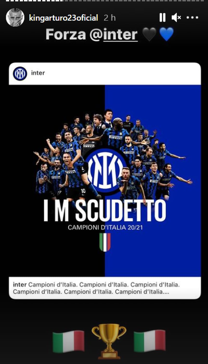 Arturo Vidal celebra en su cuenta de Instagram el nuevo título del Inter de Milán. FOTO: @kingarturo23oficial / Instagram.