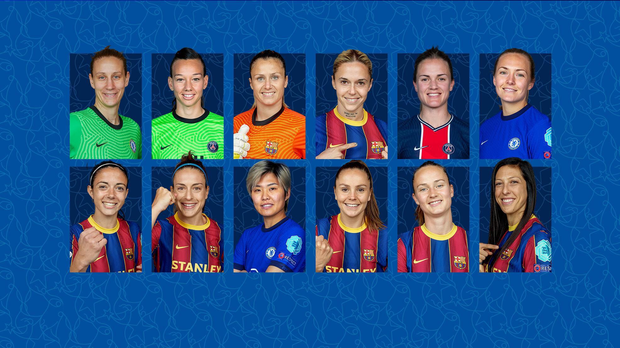 Las jugadoras nominadas como mejor portera, defensa, volante y delantera de la última Champions League.