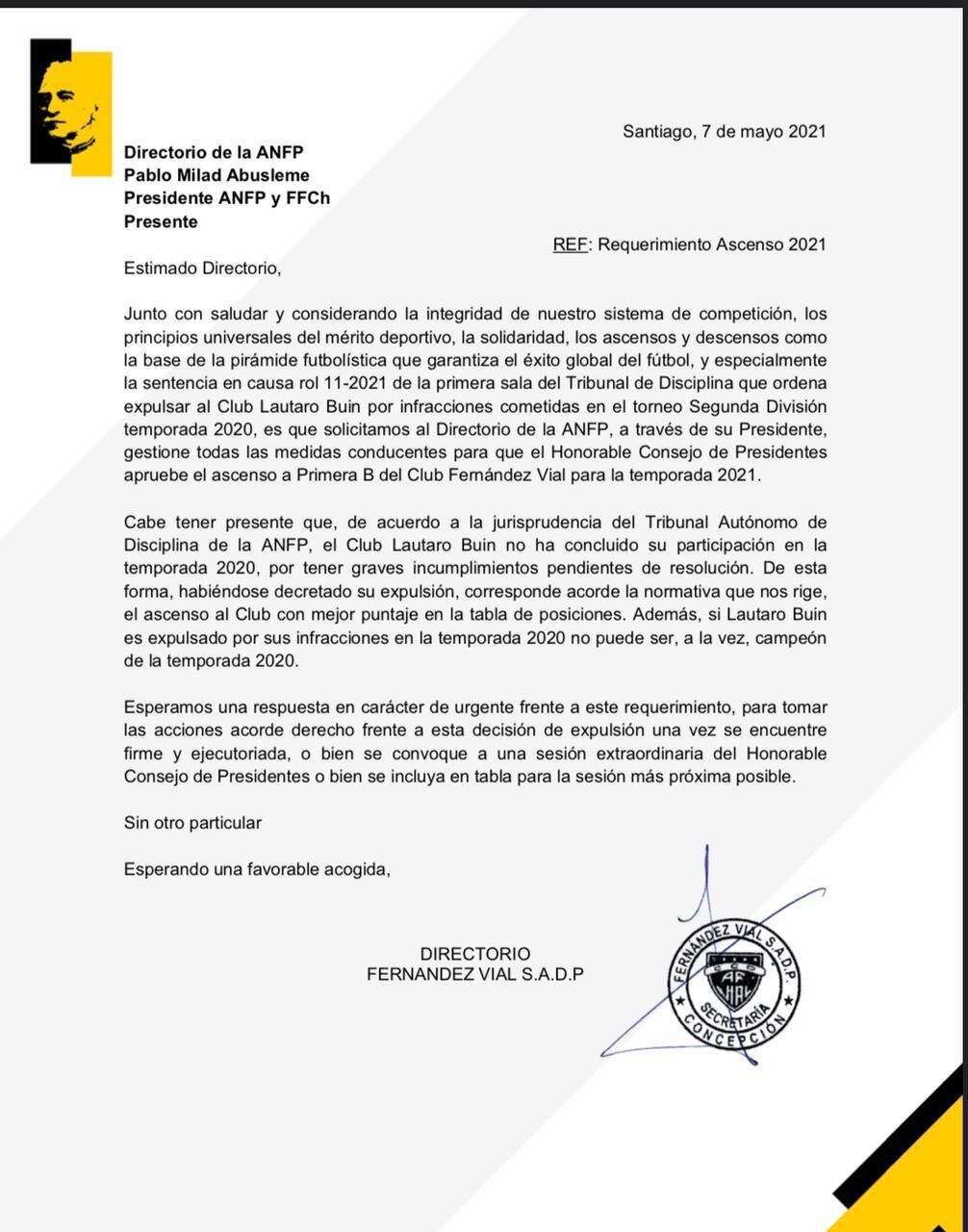 Fernandez Vial Le Pide A La Anfp El Cupo De Primera B Del Expulsado Lautaro De Buin La Tercera