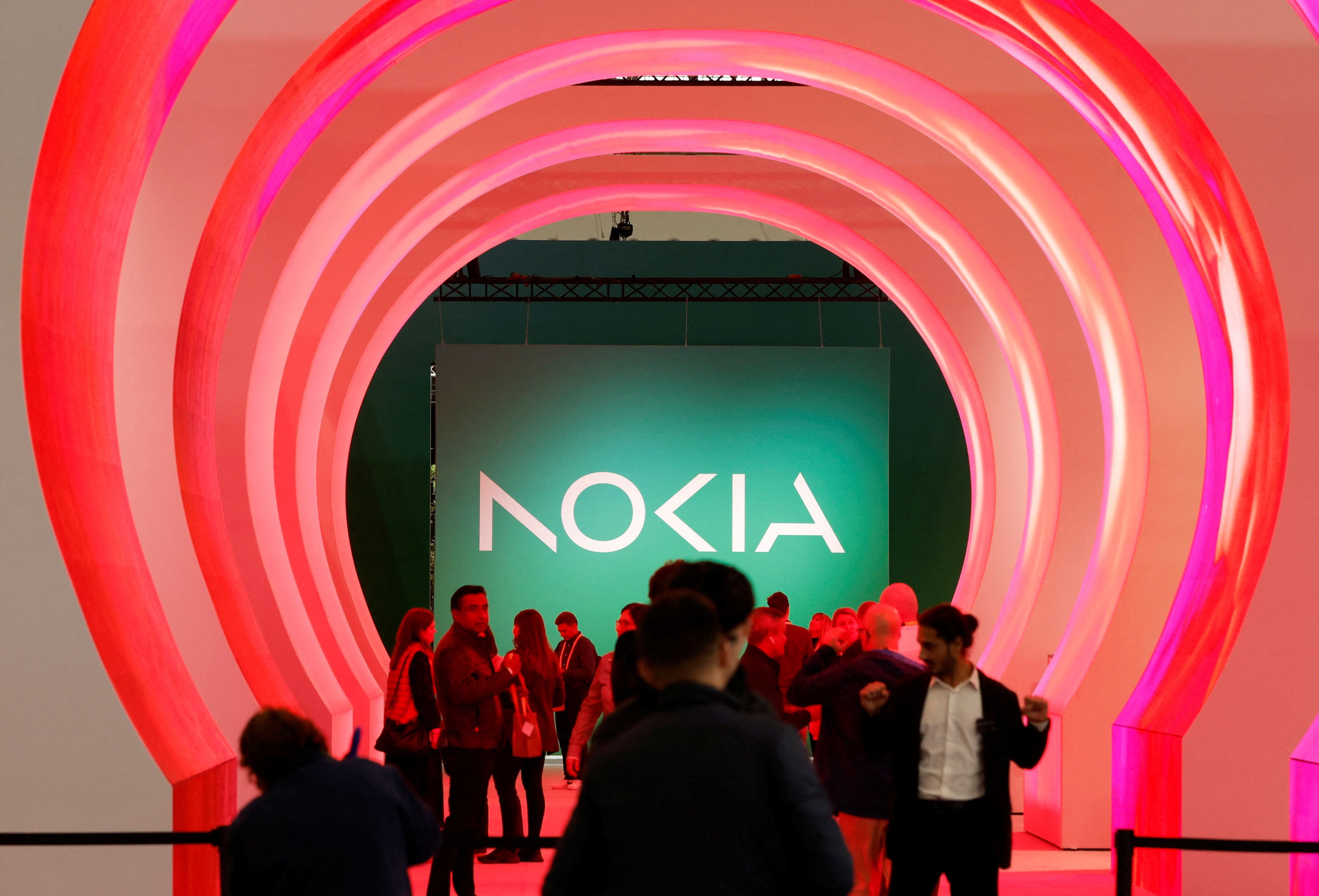 New Nokia's logo is diplayed before GSMA's 2023 ahead of the Mobile World Congress (MWC) in Barcelona