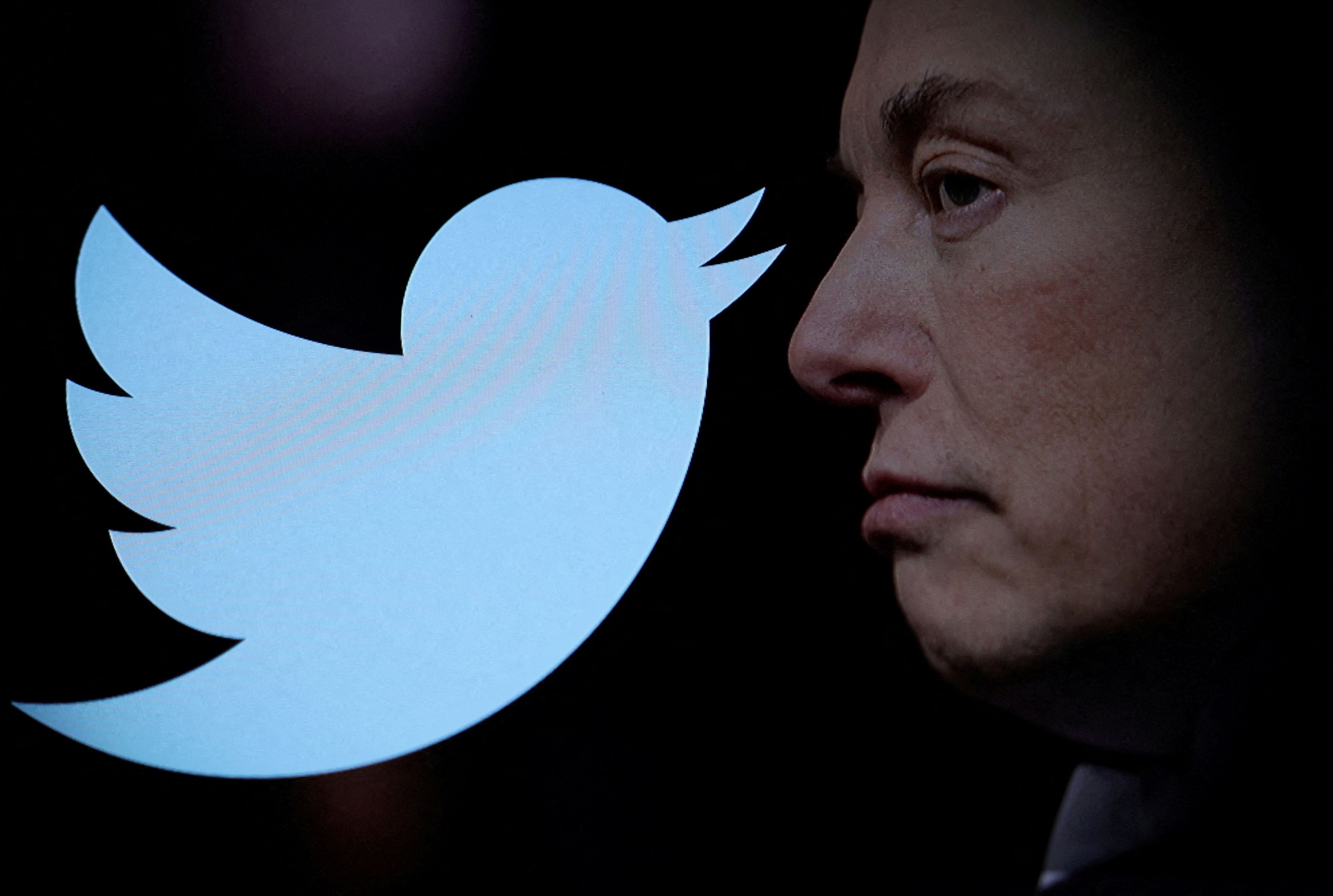 FILE PHOTO: FILE PHOTO: Illustration shows Elon Musk photo and Twitter logo