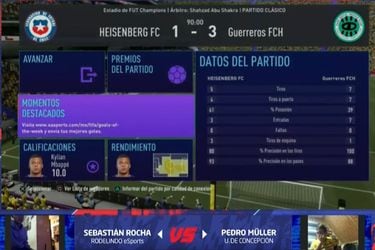 Captura de pantalla del partido entre Rodelindo Román y Universidad de Concepción, en la última fecha del torneo eSports.