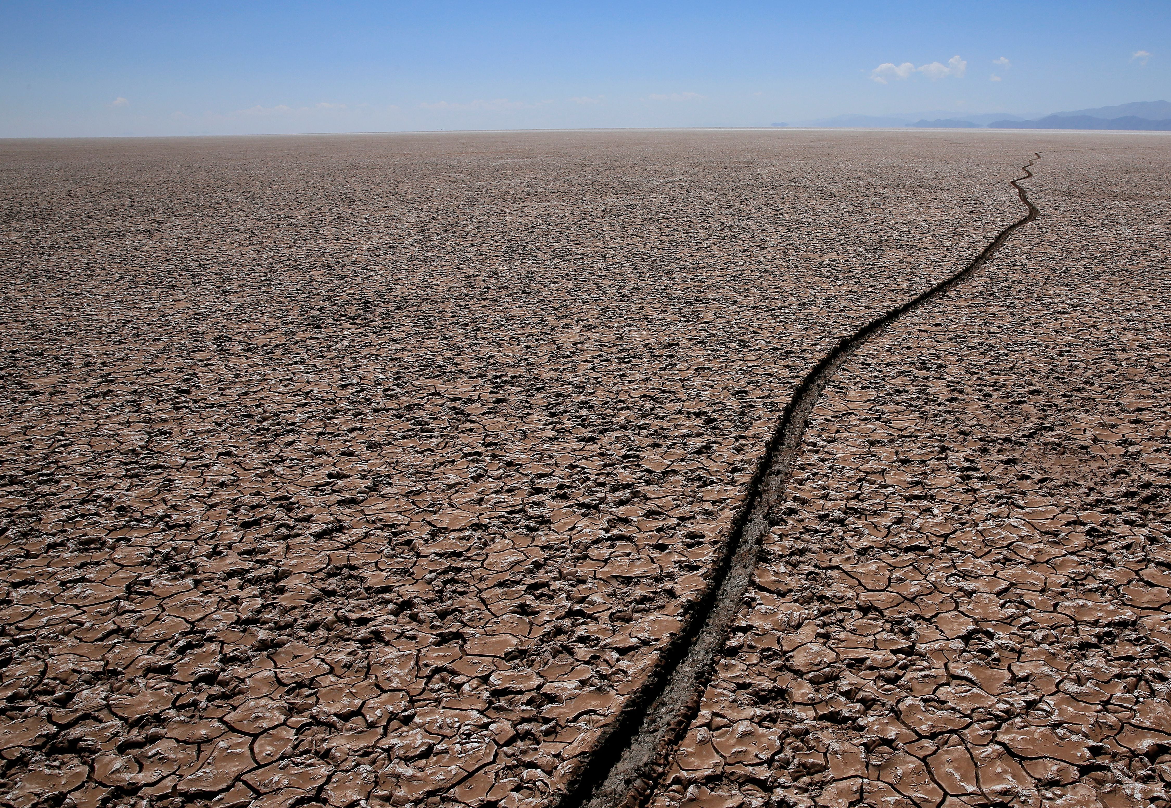 A view of dried lake Poopo affected by climate change, in the Oruro Department