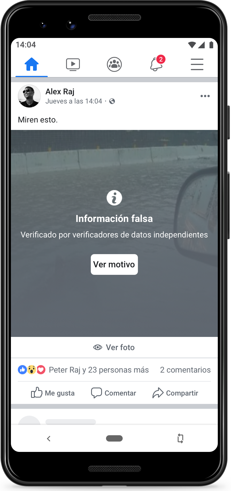 Noticia falsa en Facebook