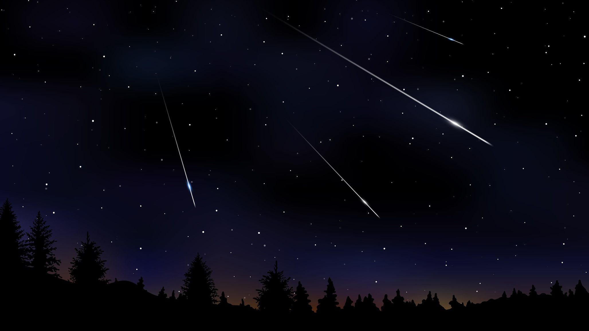 Vector illustration of Meteor Shower on dark night sky.