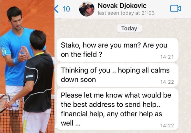 Mensaje Sergiy Stakhovsky, Novak Djokovic