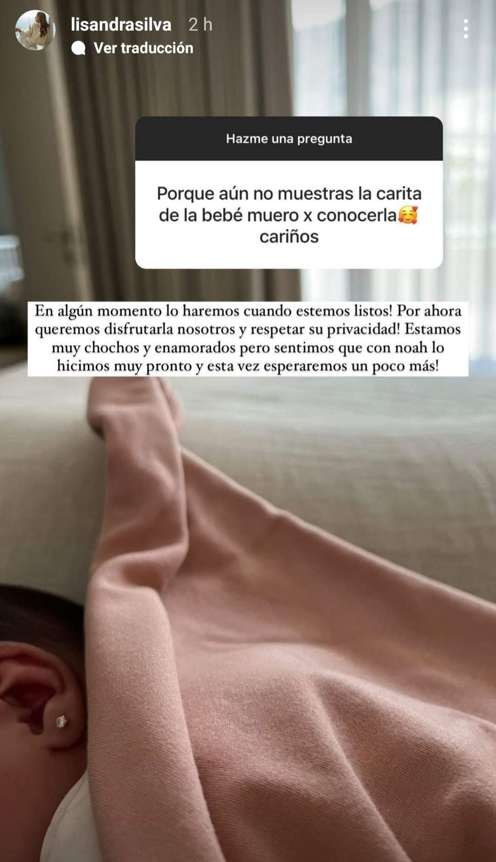 OT7DZEWNUJC7DOKO6HPIQKX7SM La modelo, Lisandra Silva, le reveló a sus seguidores los motivos de no mostrar el rostro de su pequeña hija Leiah.