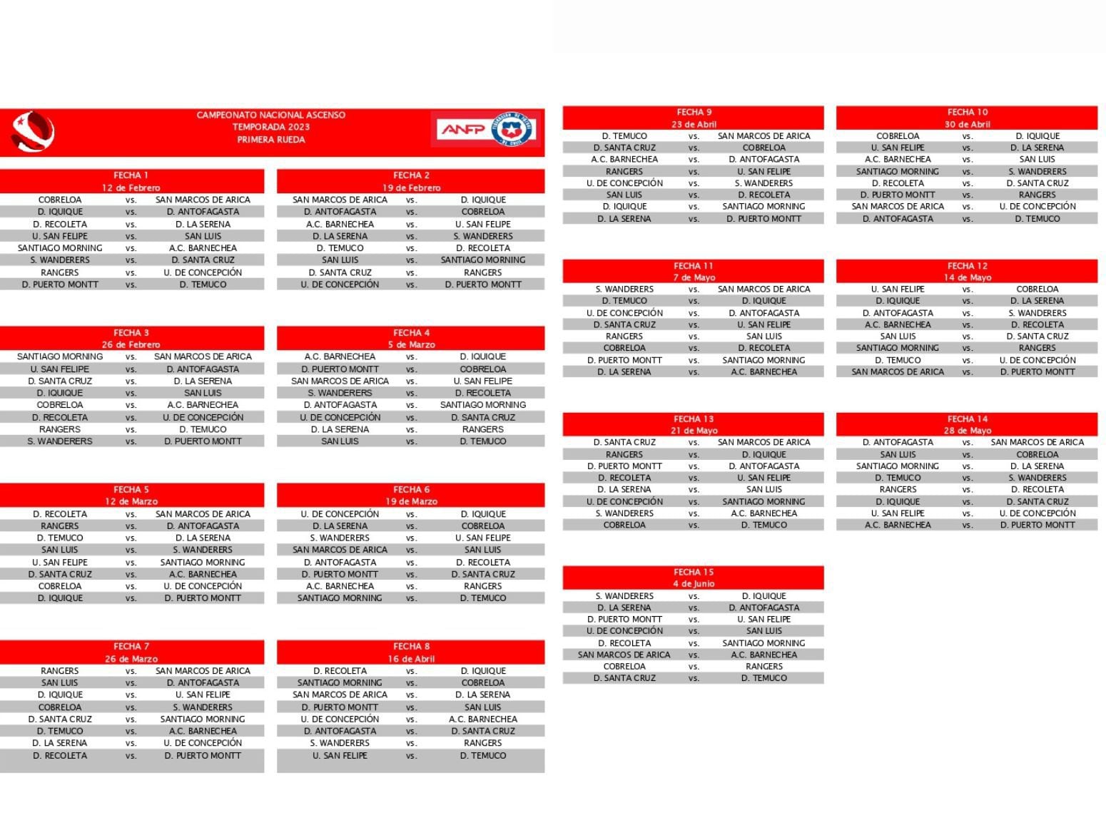 Fixture Primera rueda Ascenso 2023