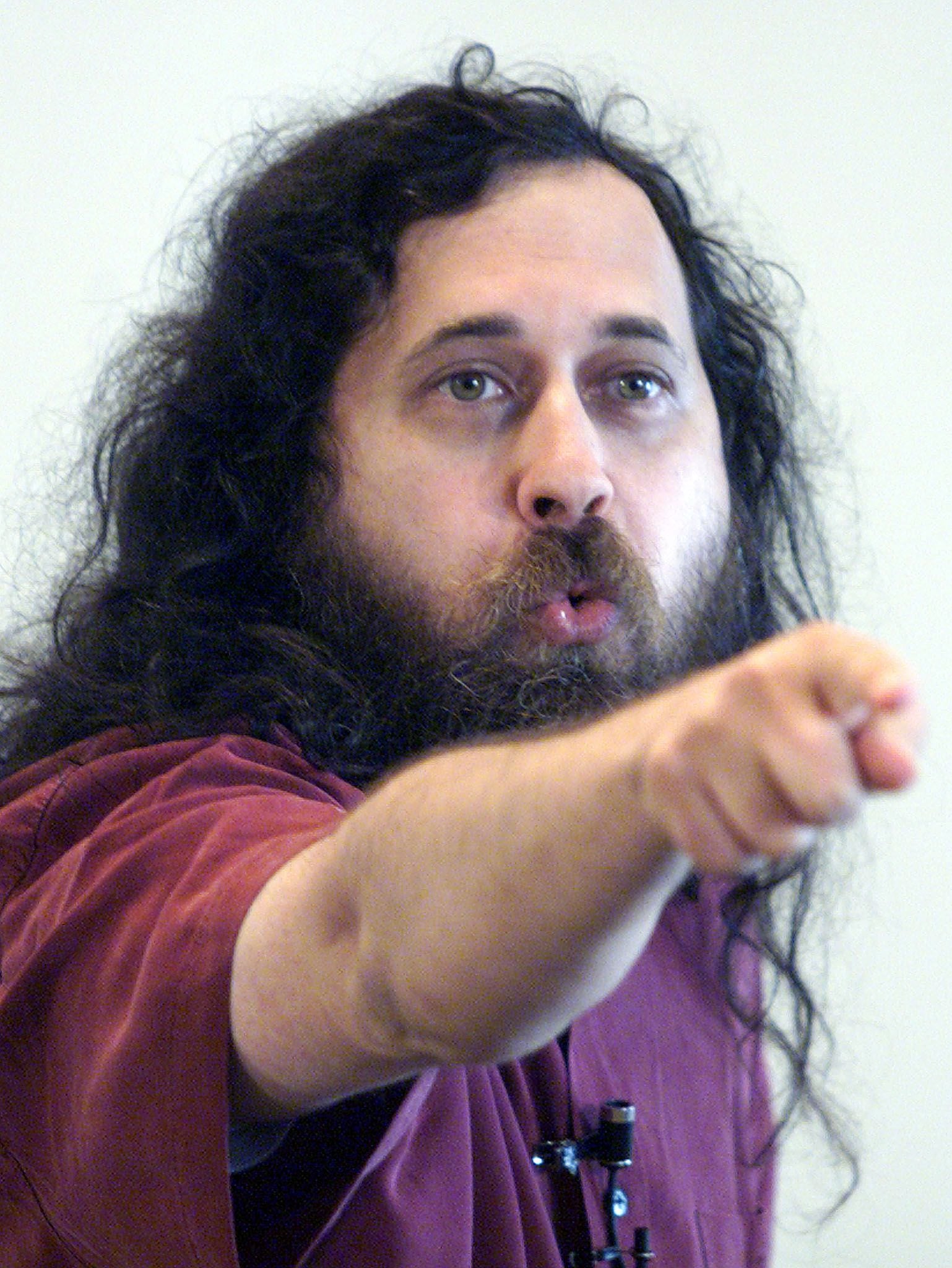 LINUX FOUNDER RICHARD STALLMAN POINTS OUT DURING A SPEECH IN TAIPEI.