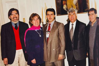 El fiscal venezolano Tarek William Saab con dirigentes del PC chileno, entre ellos Juan Andrés Lagos.
