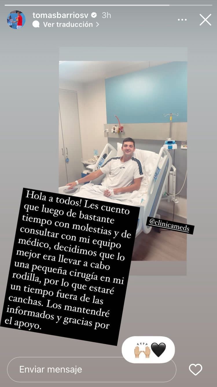 Tomás Barrios será operado