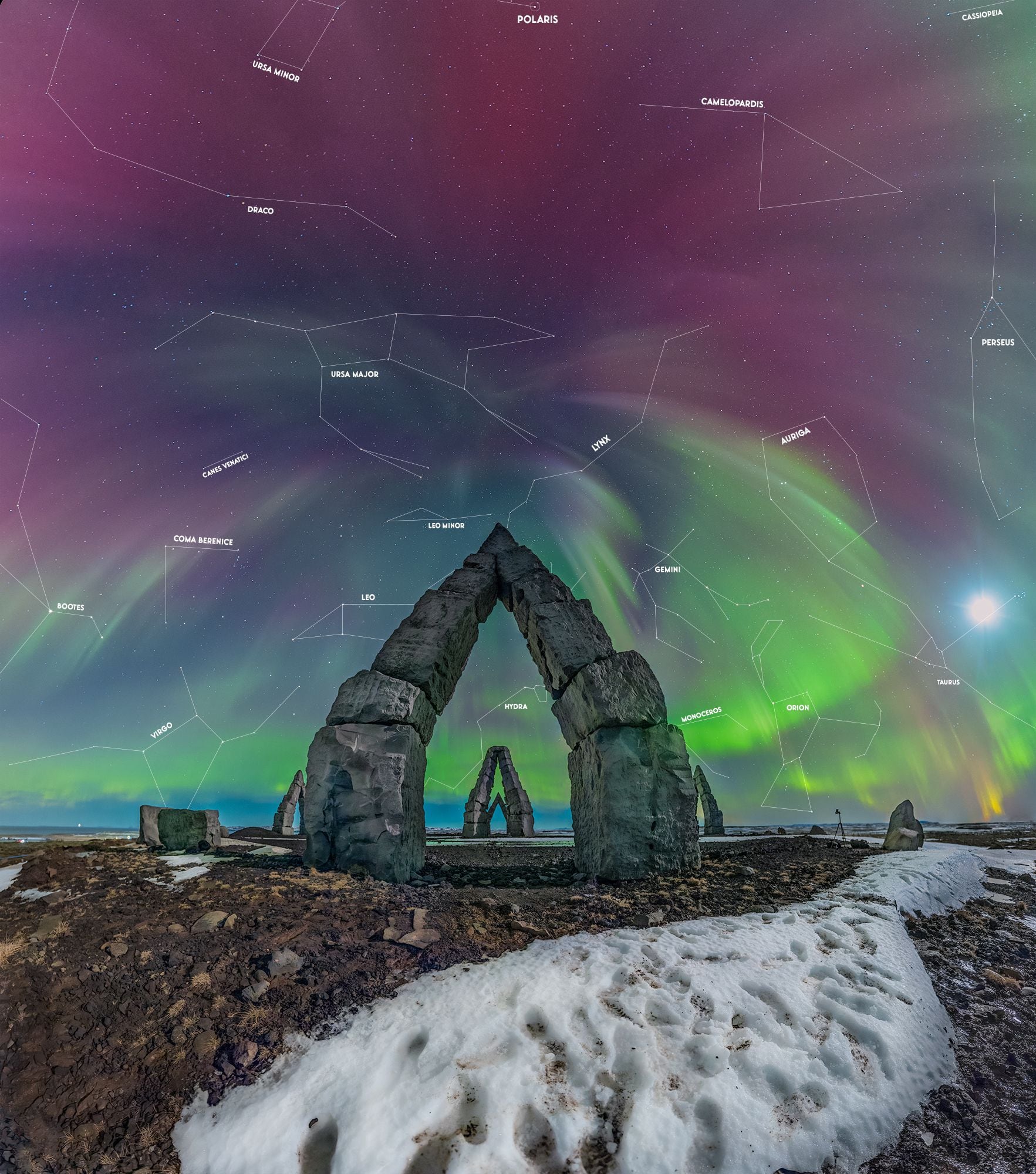 Aurora sobre Arctic Henge. Foto: Cari Letelier.