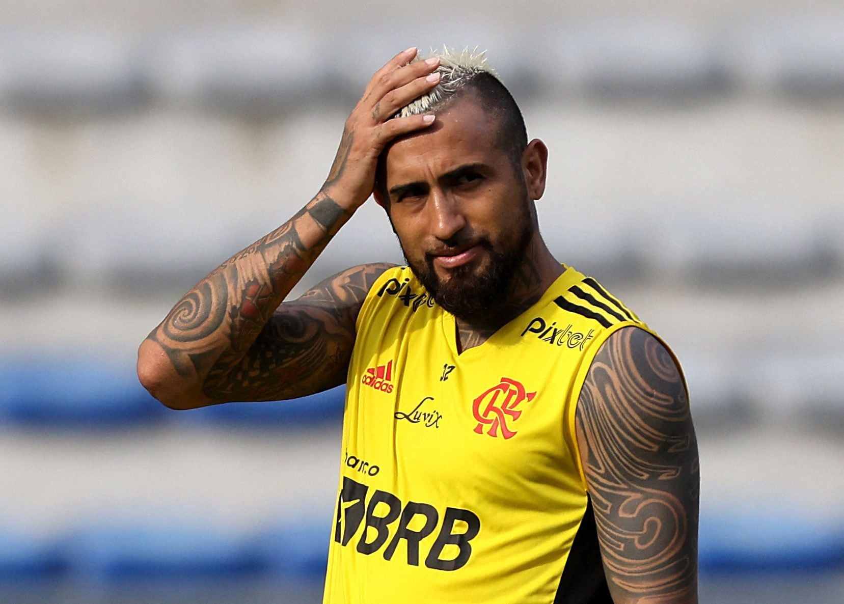 Arturo Vidal, en un entrenamiento del Flamengo.