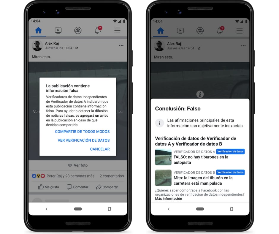 Verificación noticias Facebook