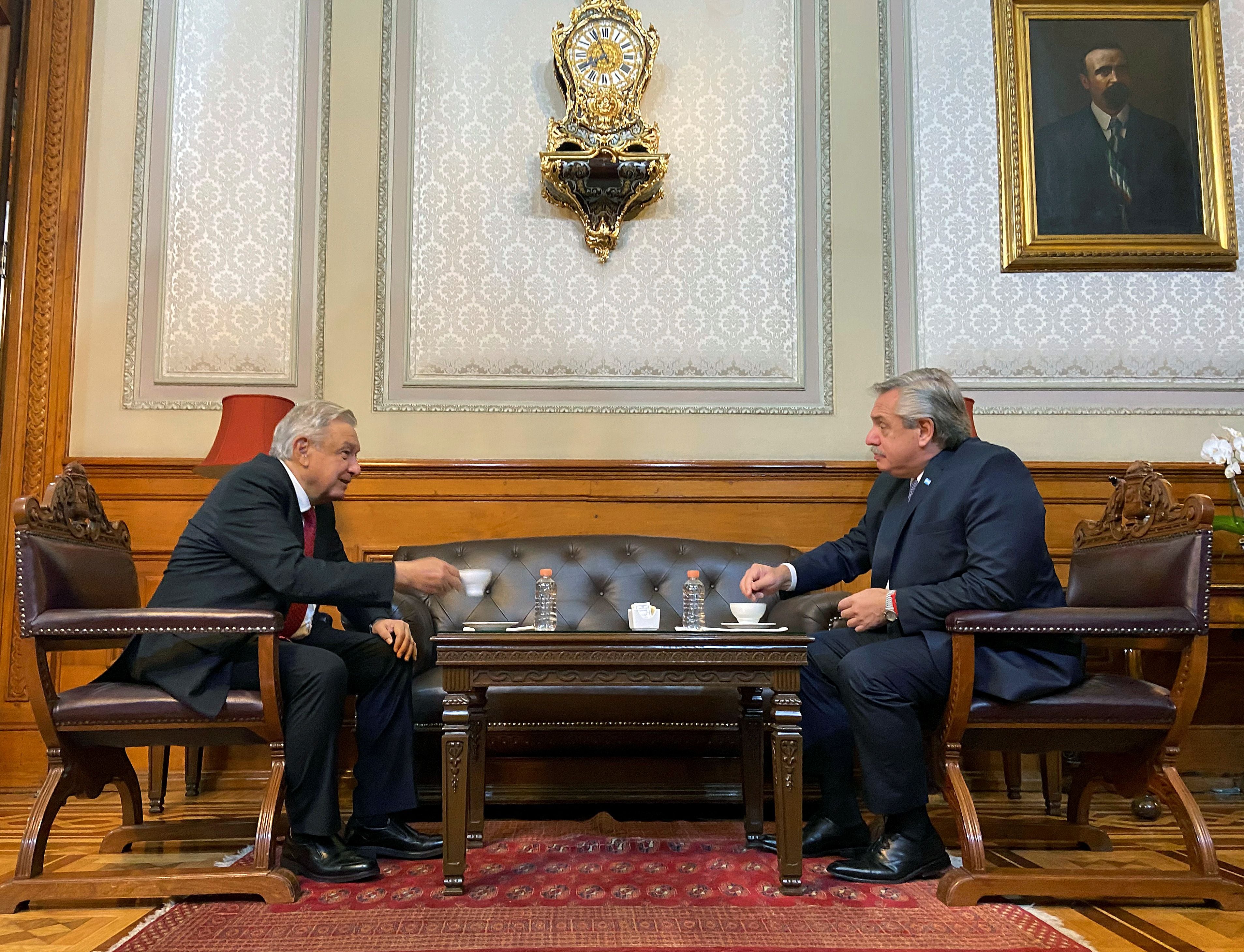 Mexican President Andres Manuel Lopez Obrador holds a meeting with his Argentinian counterpart Alberto Fernandez, at the National Palace in Mexico City