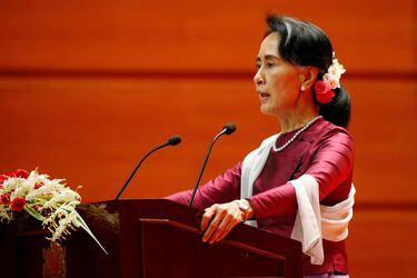 Myanmar State Counselor Aung San Suu Kyi delivers a speech to the nation over Rakhine and Rohingya situation, in Naypyitaw