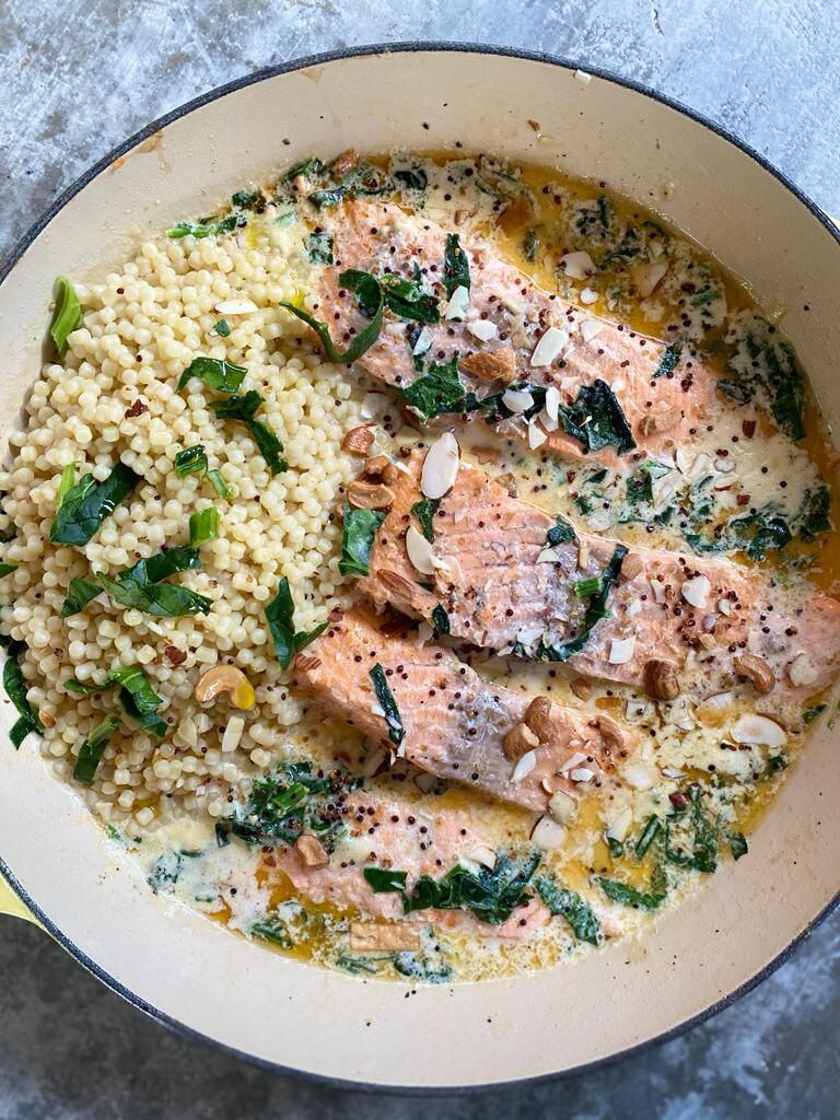 salmon toscano con granizo verde