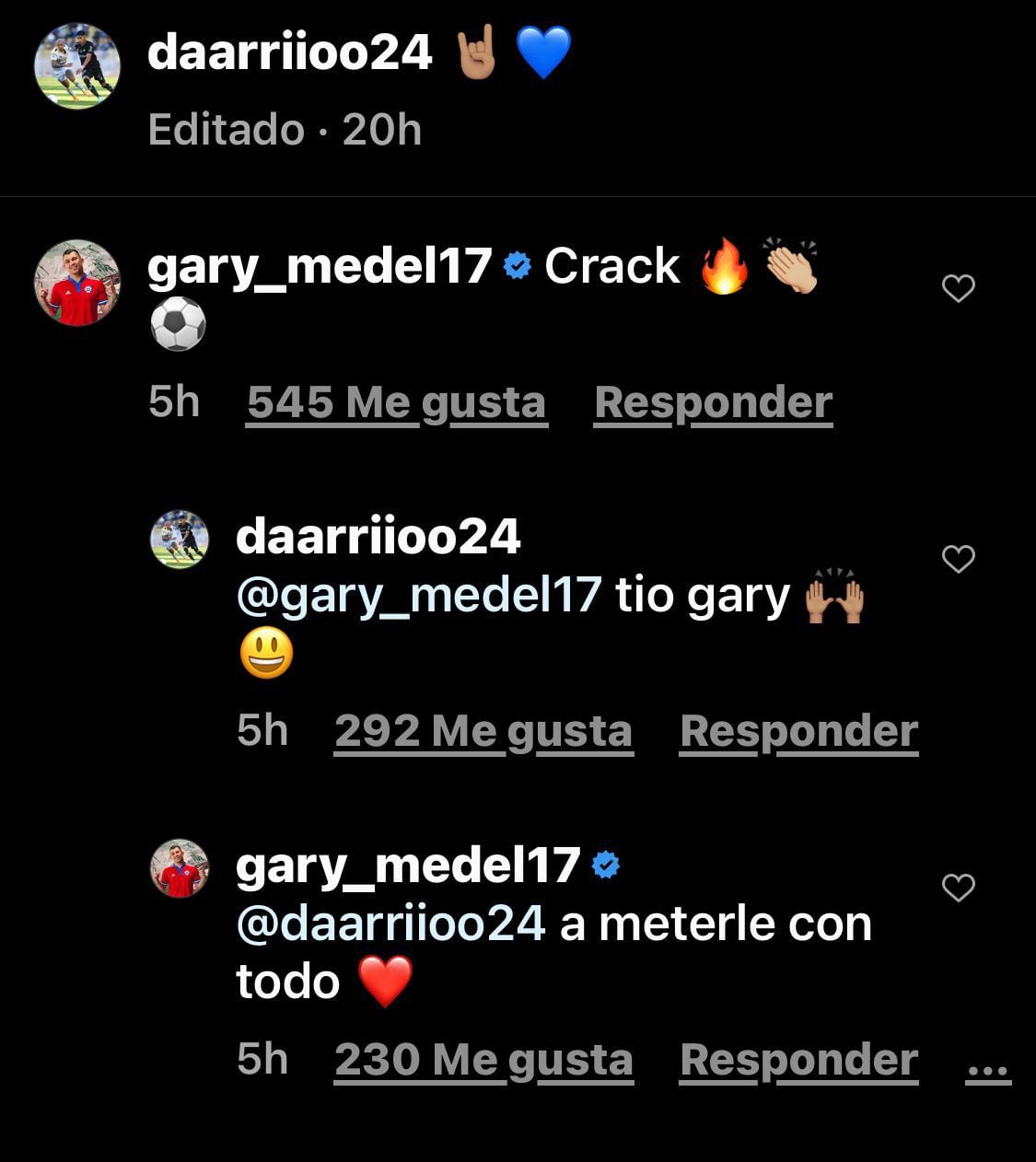 El intercambio en redes sociales de Darío Osorio y Gary Medel.