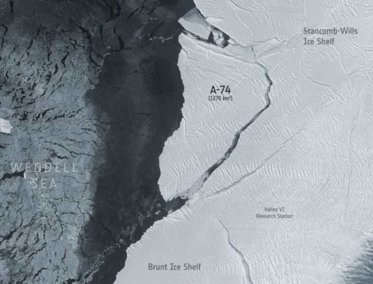 Imágenes de satélite captan el nuevo iceberg gigante A-74