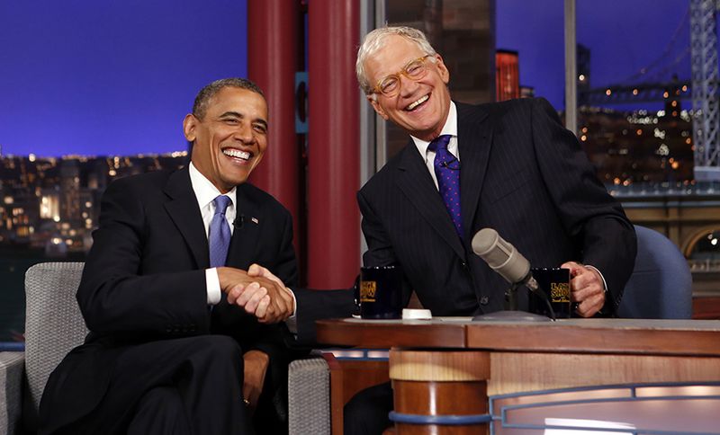 File photo of U.S. President Barack Obama with David Letterman on the "Late Show with David Letterman" at the Ed Sullivan Theater in New York City