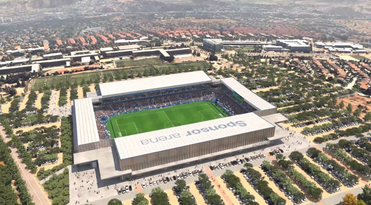 Vista aérea virtual del remodelado estadio San Carlos de Apoquindo, la Nueva Fortaleza Cruzada.