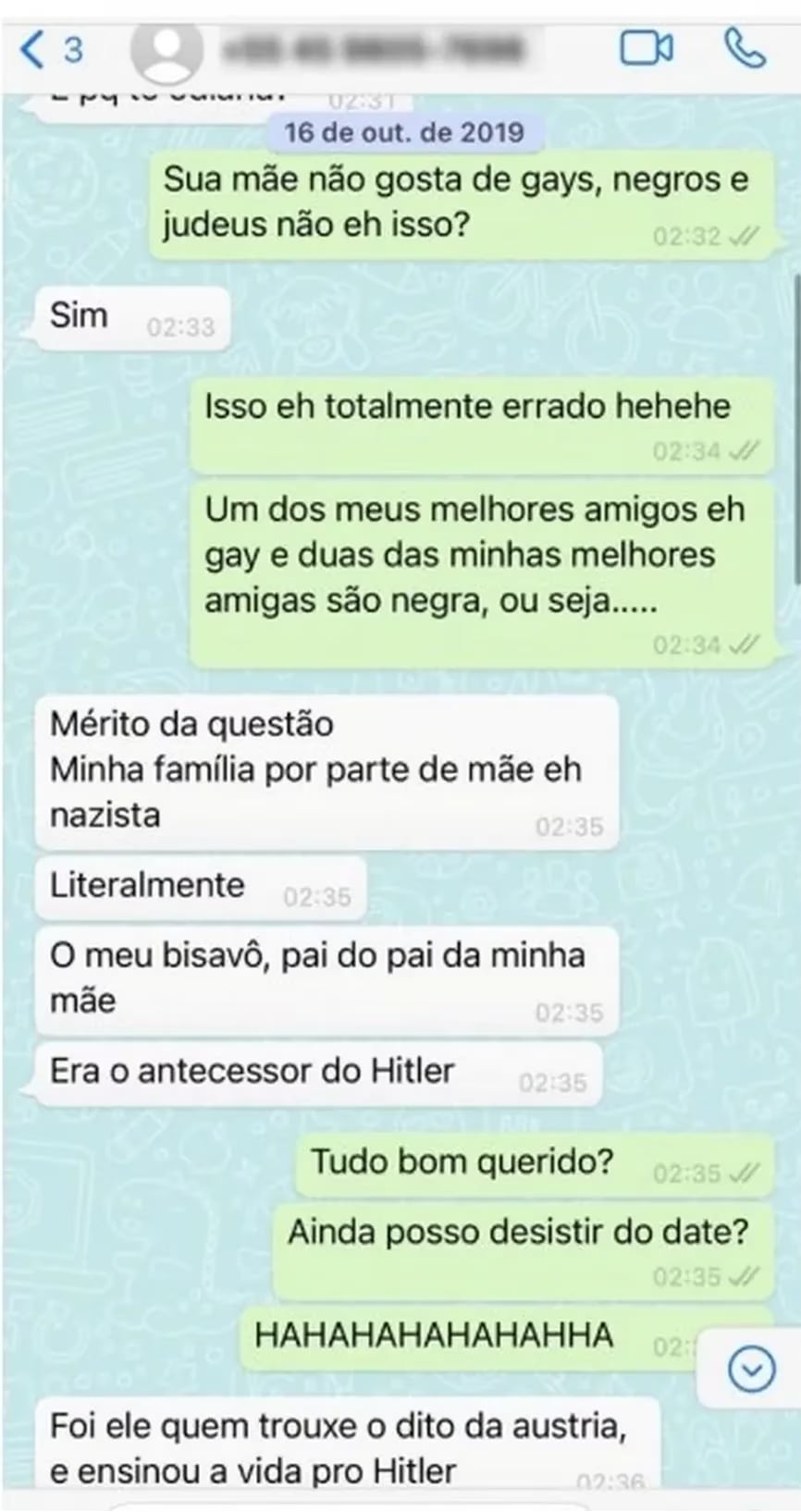 Parte de la conversación de Seyboth Wild con su expareja.