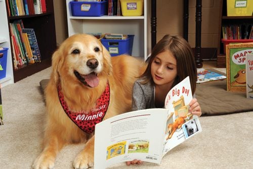 Perro enseñando a leer