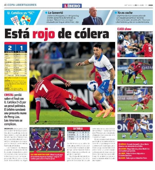 La página de Líbero dedicada a la crónica del encuentro entre Universidad Católica y Sporting Cristal.