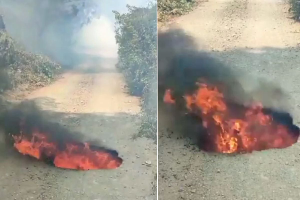 Video: Un cráter de fuego apareció en un camino de Quillón