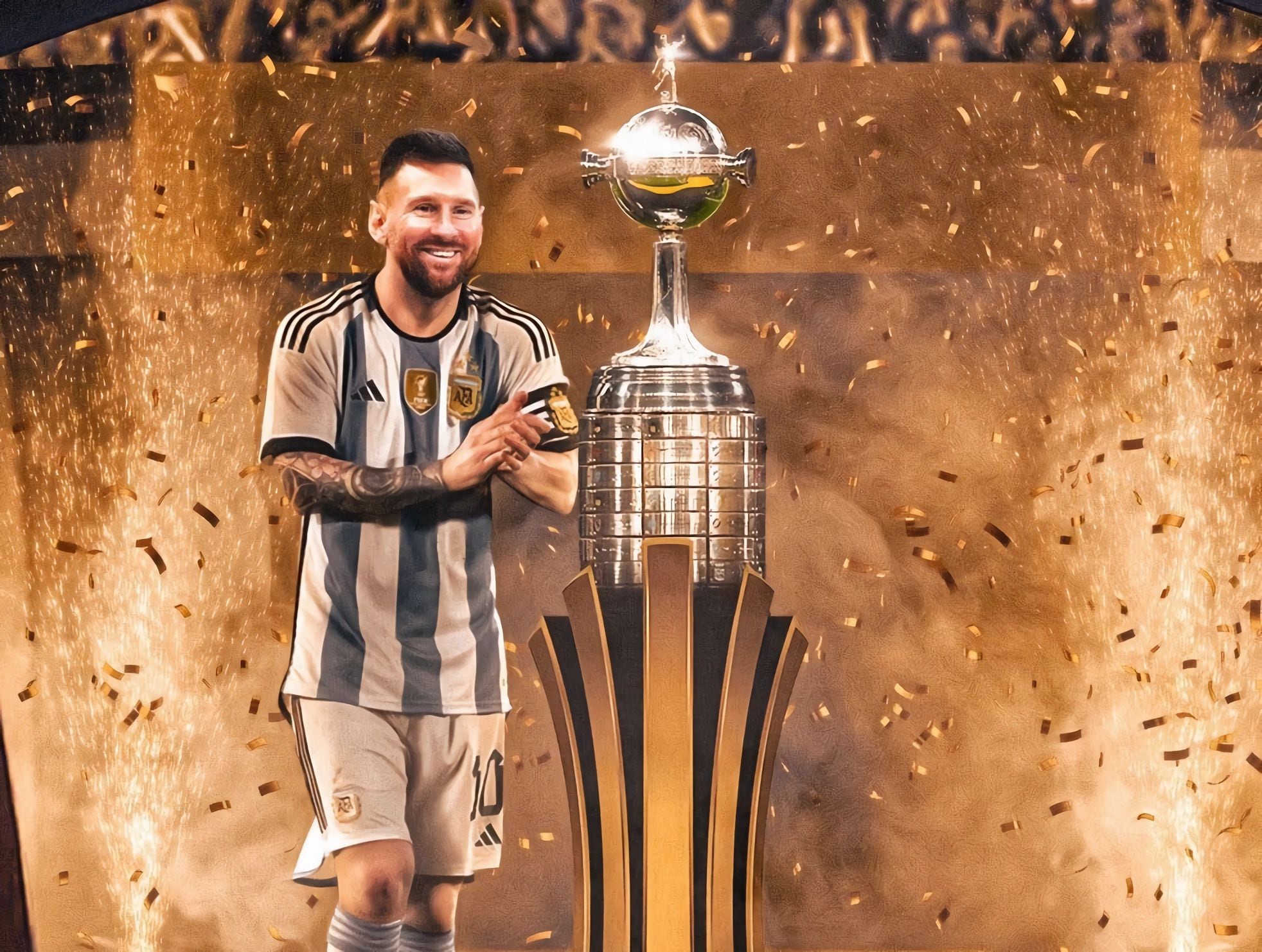 Con esta imagen, el presidente de la Conmebol tienta a Lionel Messi.