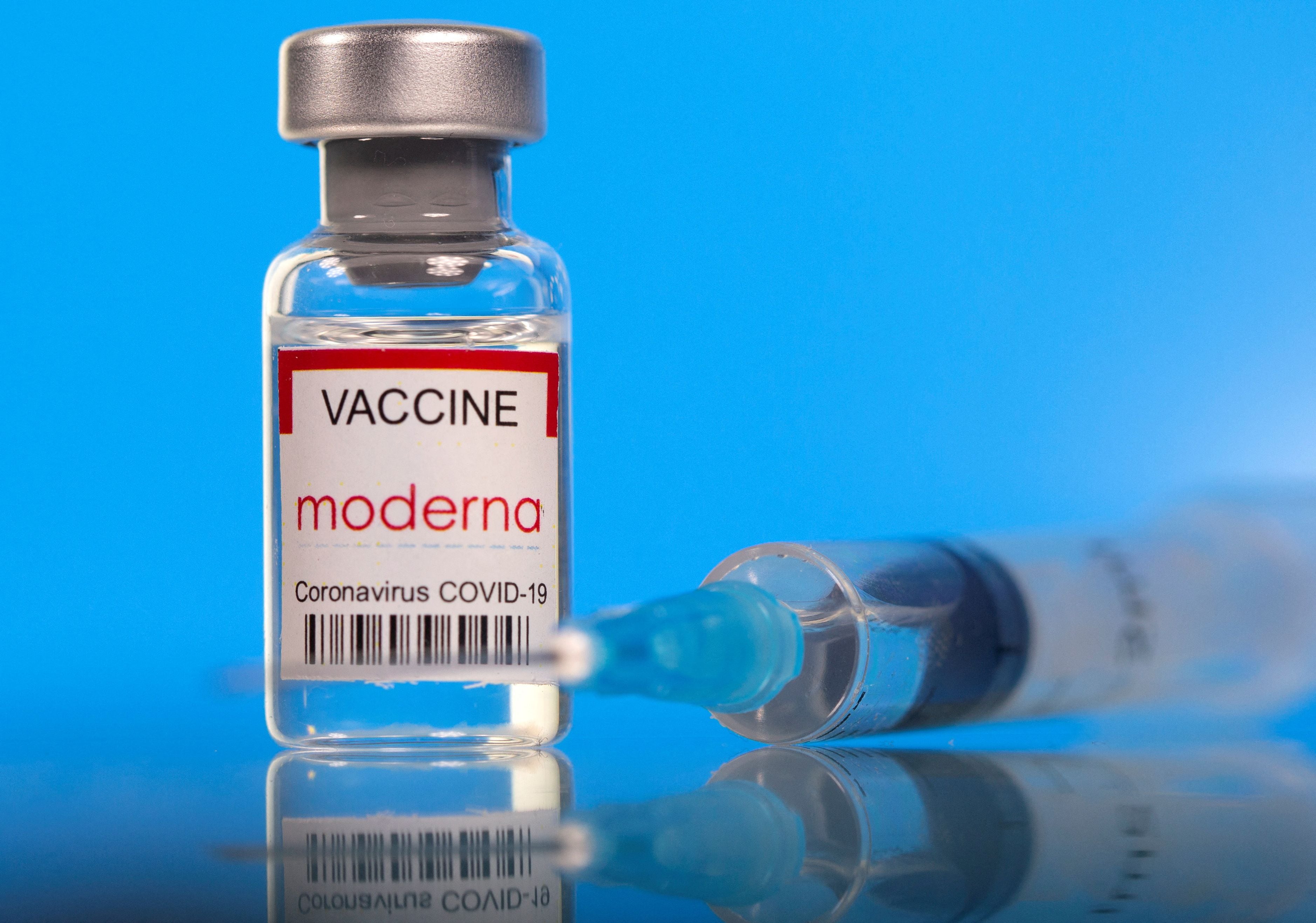 FILE PHOTO: Picture illustration of a vial labelled with the Moderna coronavirus disease (COVID-19) vaccine