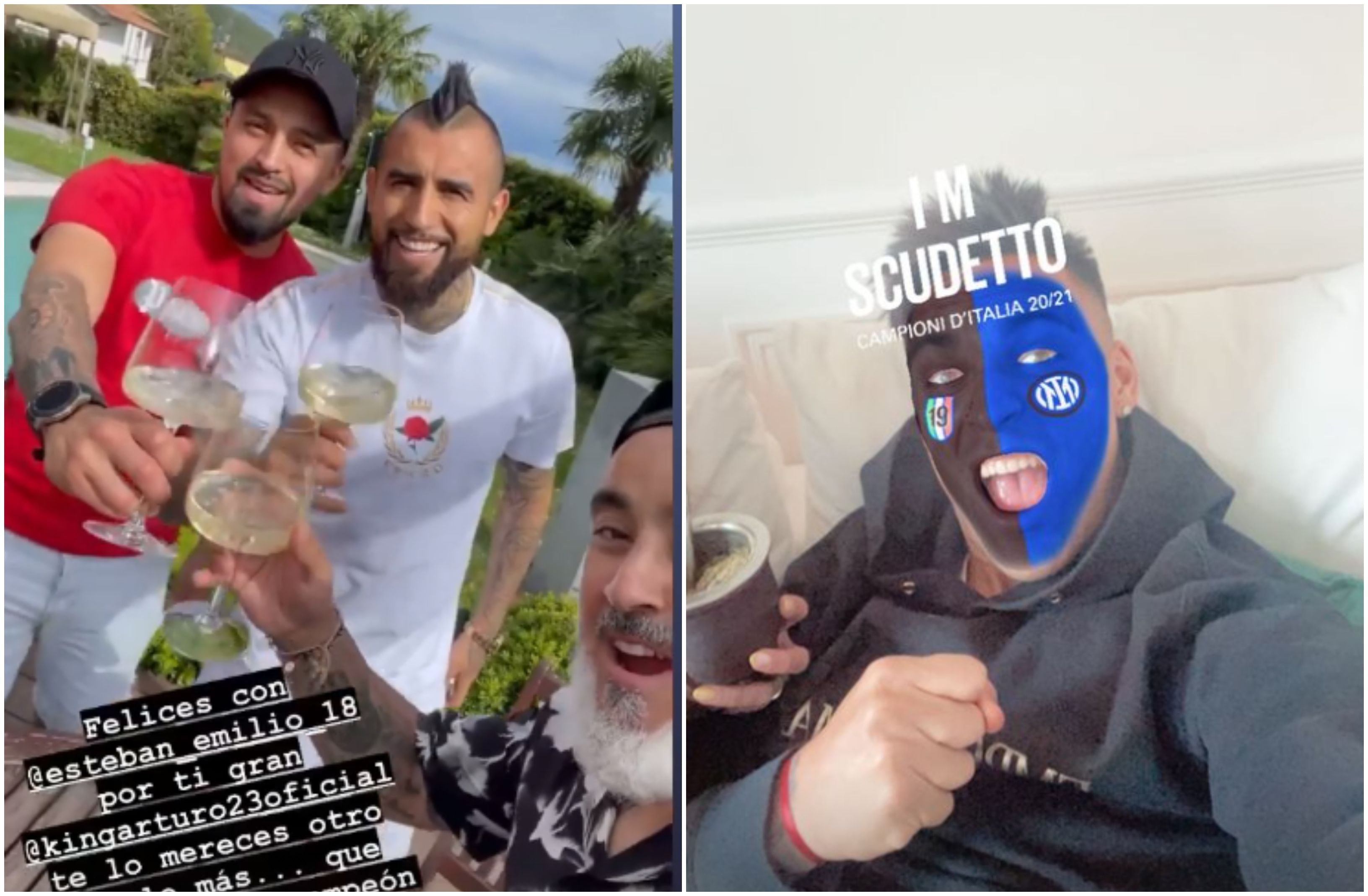 Arturo Vidal y Lautaro Martínez celebran el Scudetto en sus redes sociales. FOTO: captura de pantalla.