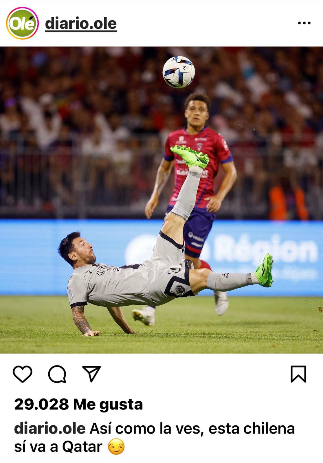 El provocador mensaje para ensalzar la chilena de Messi.