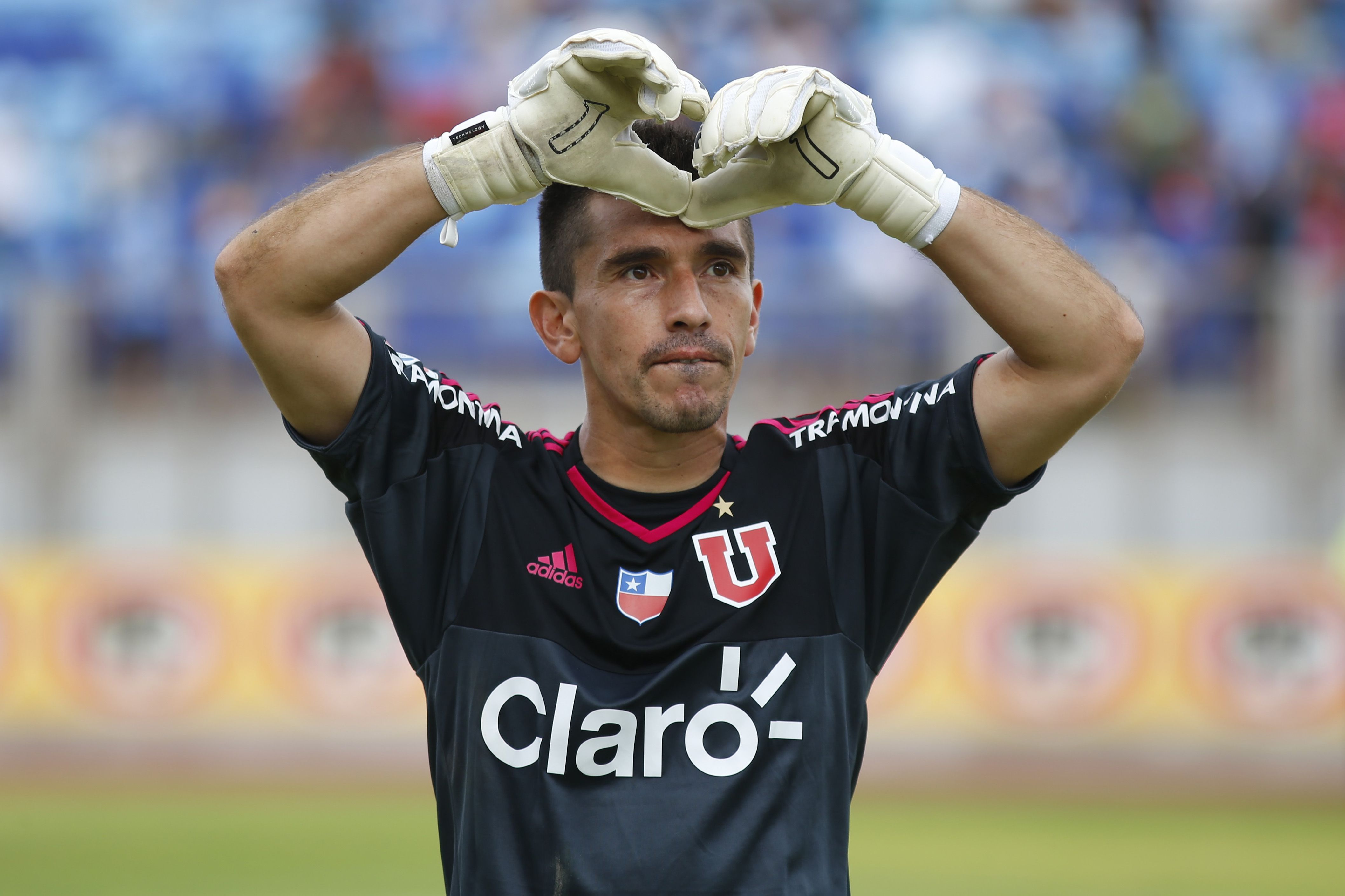 Miguel Jimenez celebra el triunfo de Universidad de Chile y su debut en el club durante el partido valido por la décima fecha del campeonato de Clausura Scotiabank 2014-2015, entre San Marcos de Arica vs Universidad de Chile, jugado en el Estadio Carlos Dittborn.