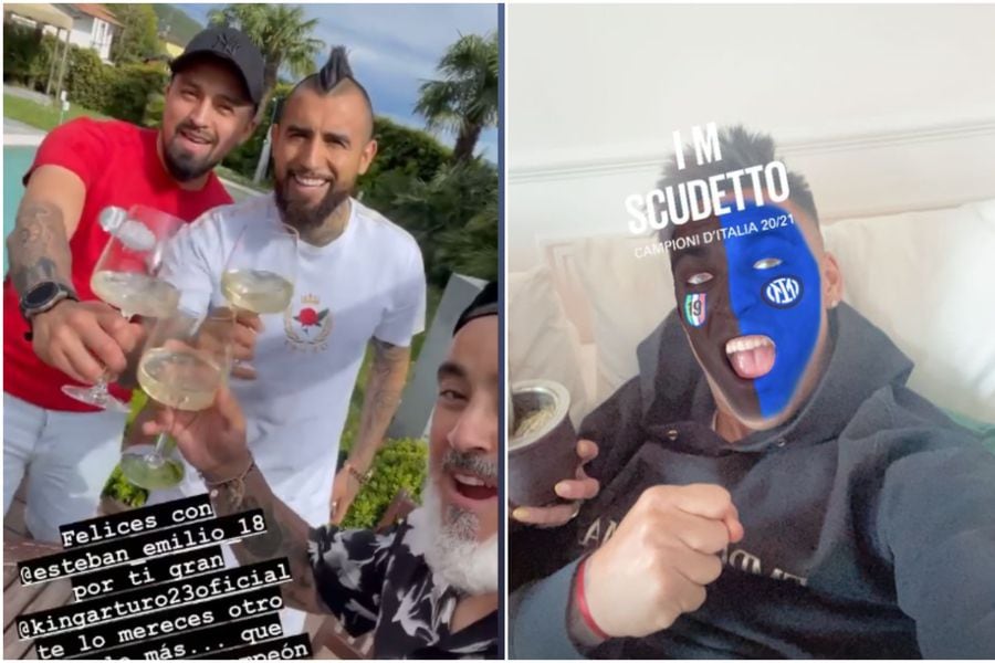Arturo Vidal y Lautaro Martínez celebran el Scudetto en sus redes sociales. FOTO: captura de pantalla.