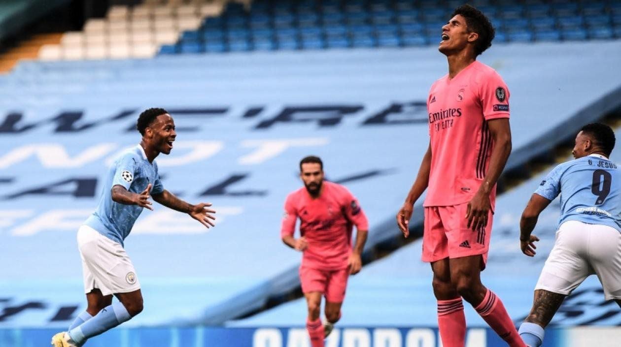 Varane, en el partido ante el Manchester City, en febrero.