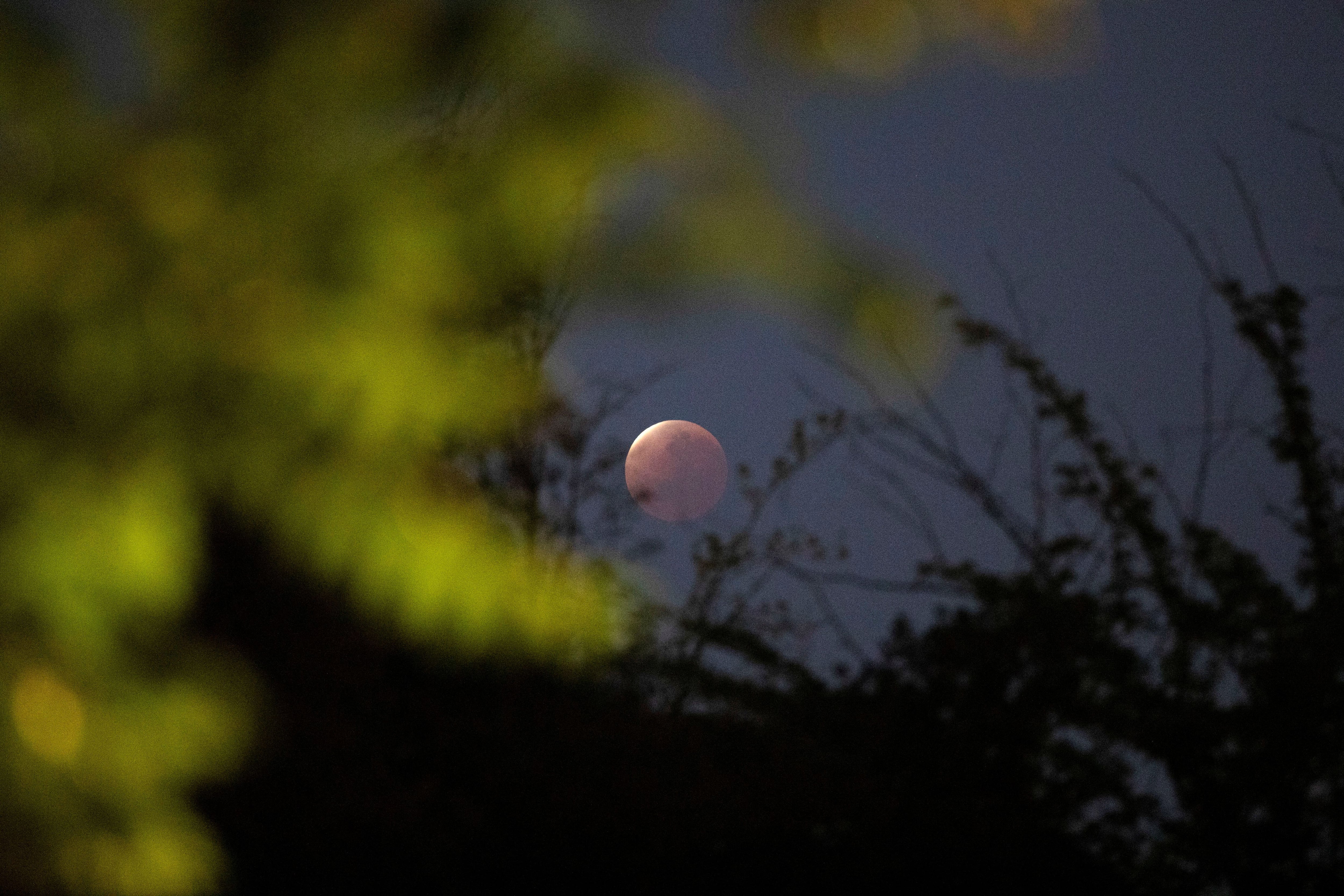 A partial lunar eclipse dubbed the 'blood moon' is seen in Santiago