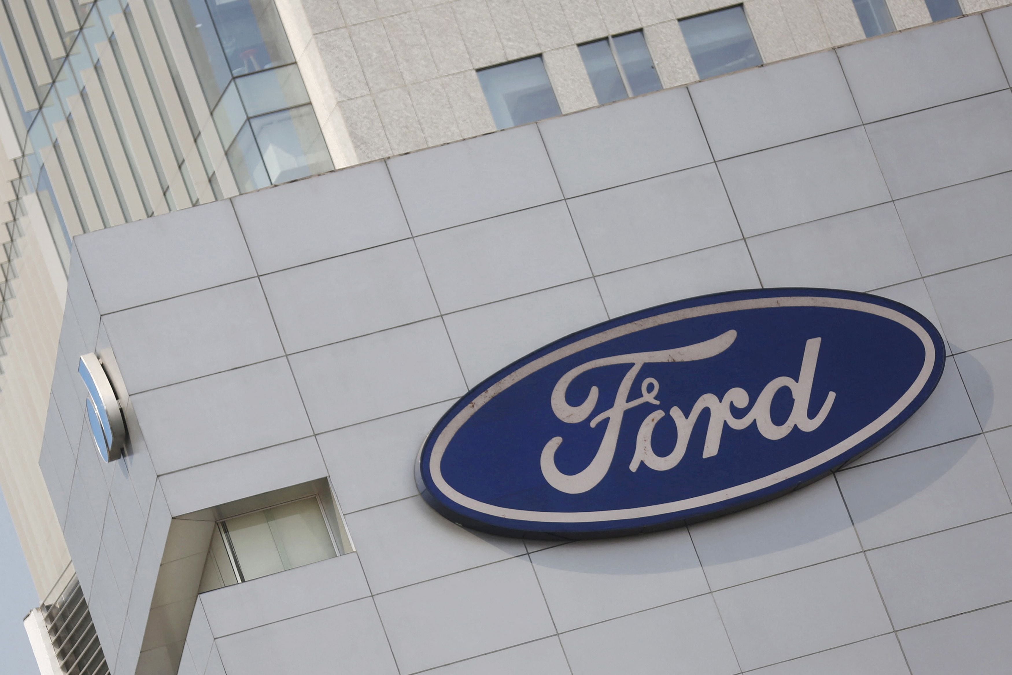 FILE PHOTO: A Ford logo is pictured at a store of the automaker, in Mexico City