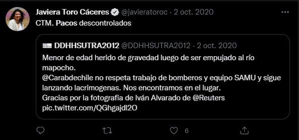 Tweets ministros contra Carabineros