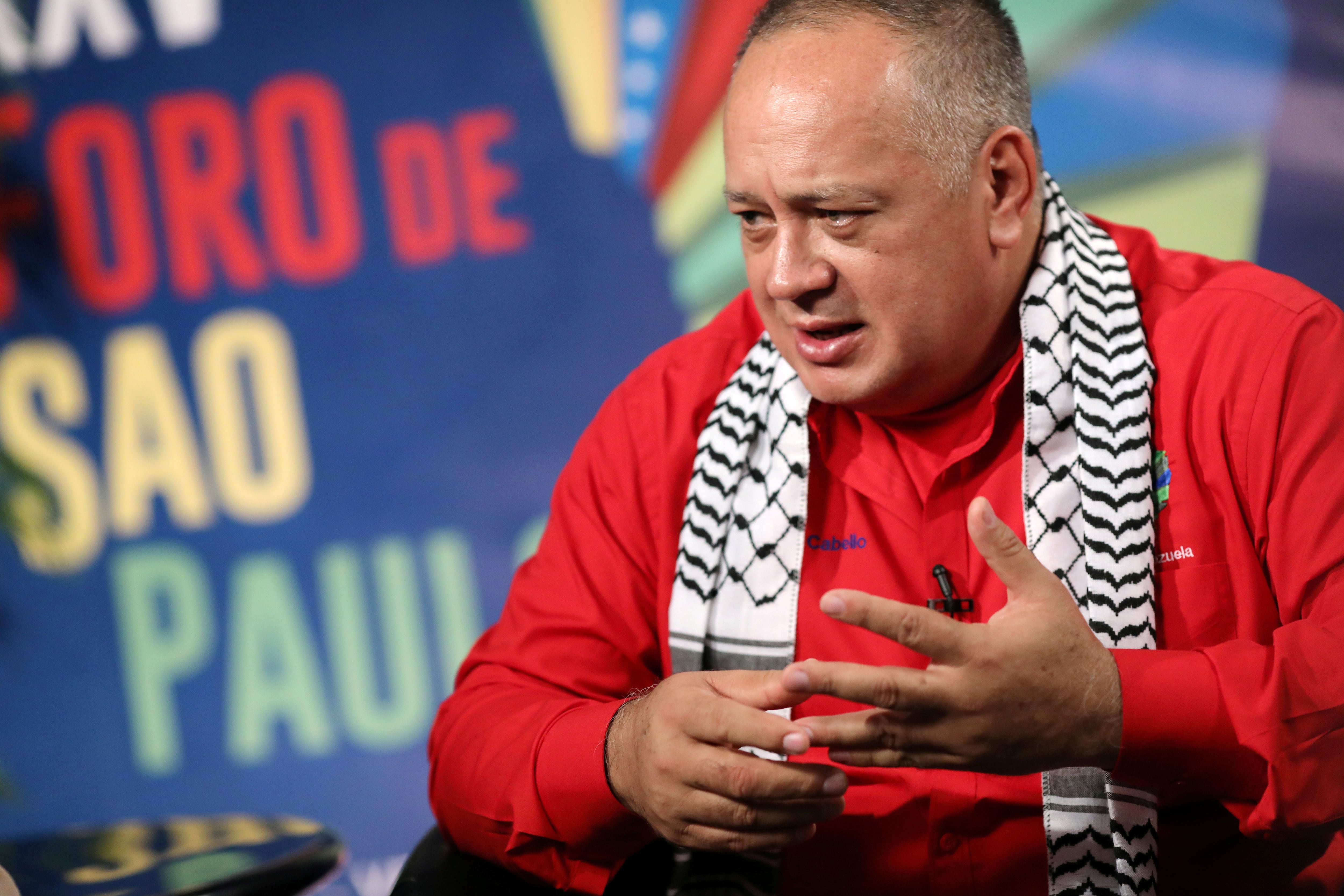 FILE PHOTO: President of the National Constituent Assembly Cabello speaks during an interview at the opening of the Sao Paulo Forum in Caracas