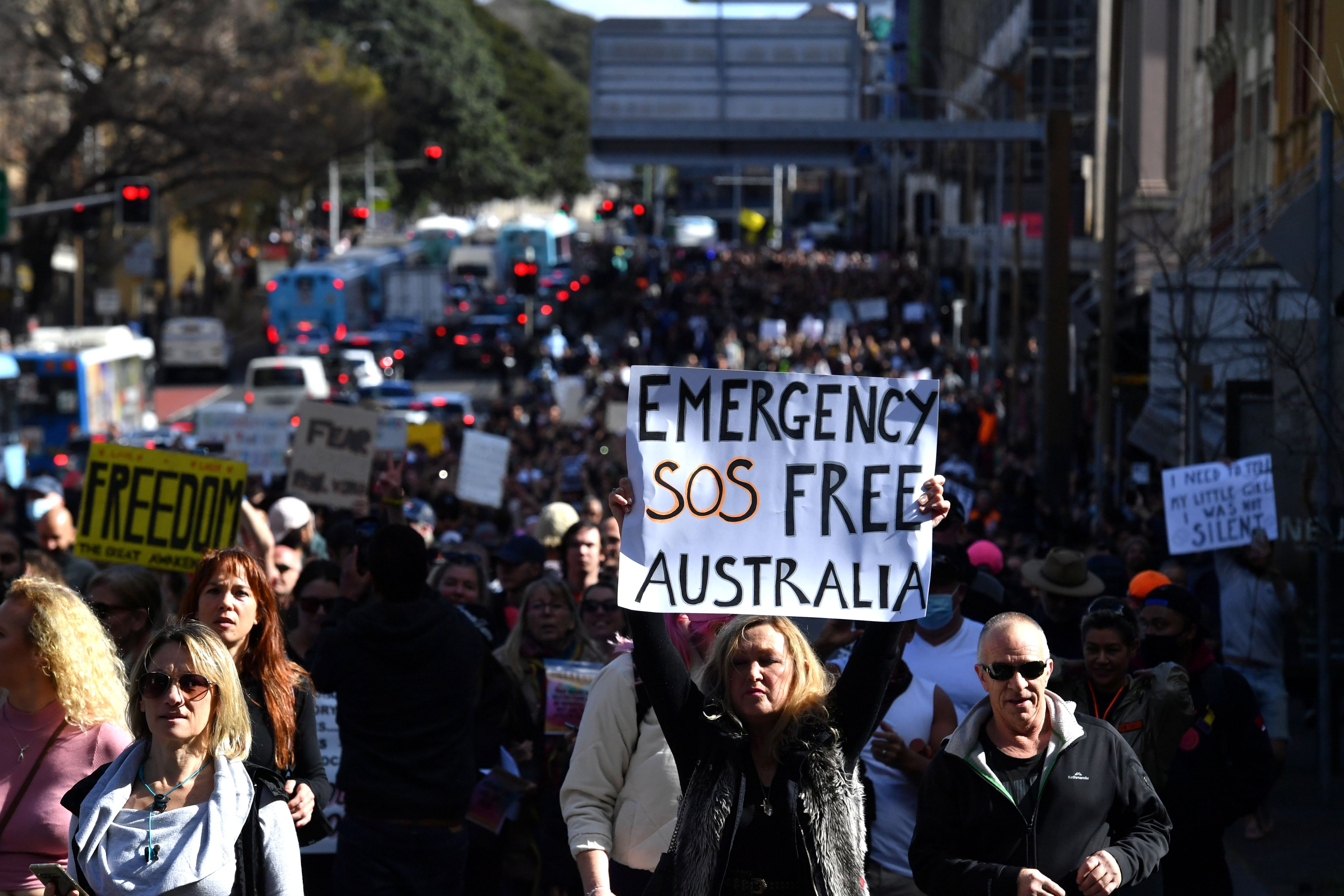 An anti-lockdown rally in Sydney as COVID-19 outbreaks affect Australia