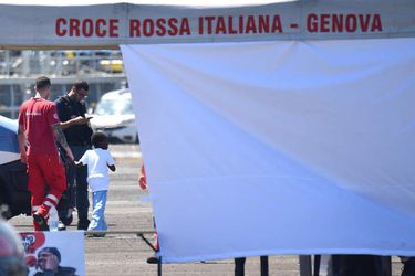 Cigala Fulgosi Italian Navy ship with migrants arrives in the port of Genoa