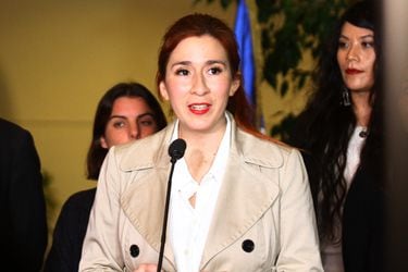 Catalina Pérez en declaraciones por el caso Democracia Viva en el Congreso.