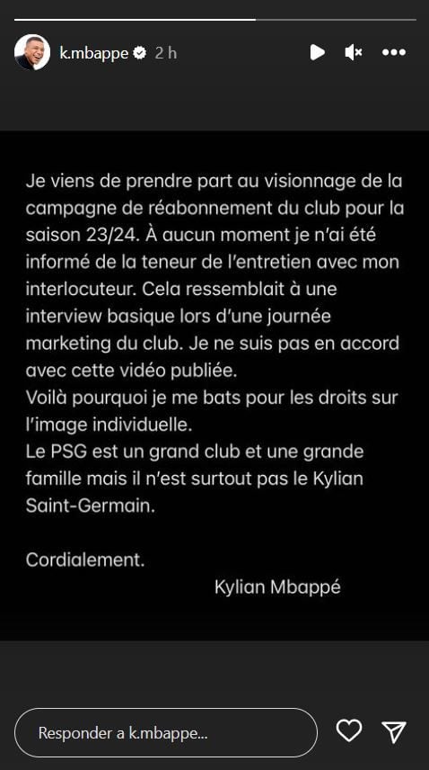 Mensaje Kylian Mbappé